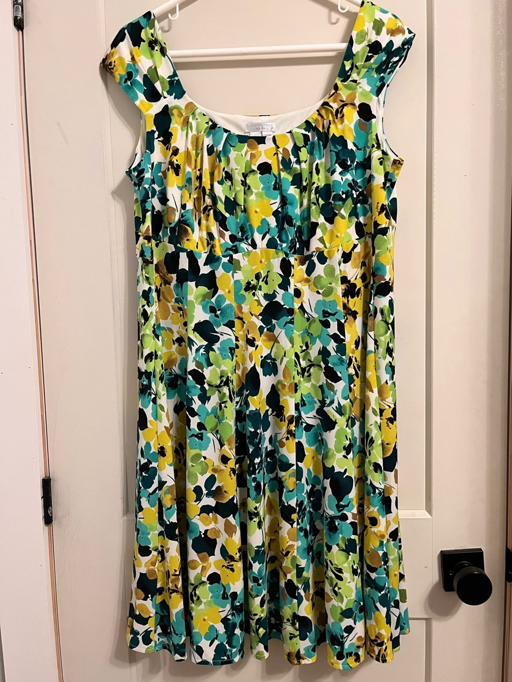 London Times Woman Floral Sleeveless Pleated Wide Strap Empire Waist Dress